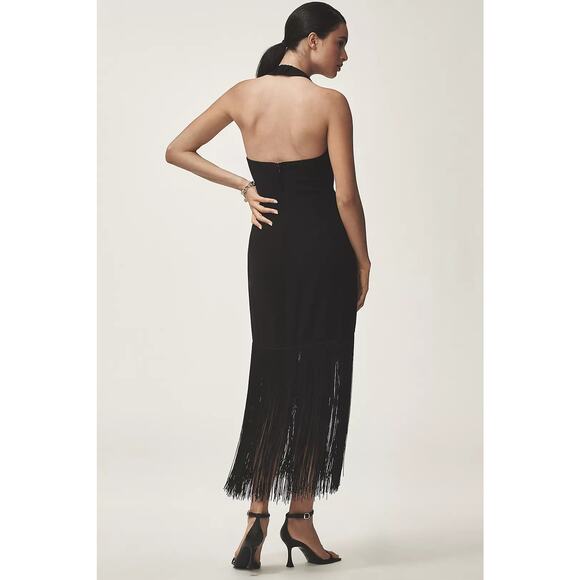 NWT Anthropologie Hutch Plunge Halter Fringe Knit Midi Dress $248 XS Black - Picture 4 of 5